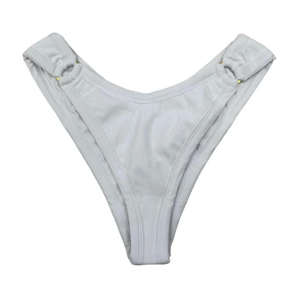 L*Space Women’s Anna Bikini Bottom Bitsy Cut White Ribbed Size XL New